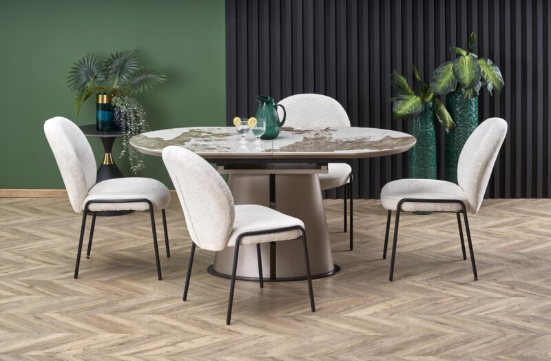 ROBINSON jatkettava pöytä, beige marmori / cappuccino / musta