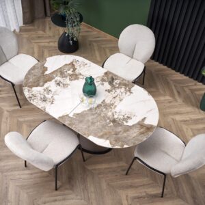 ROBINSON jatkettava pöytä, beige marmori / cappuccino / musta