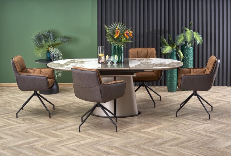 ROBINSON jatkettava pöytä, beige marmori / cappuccino / musta